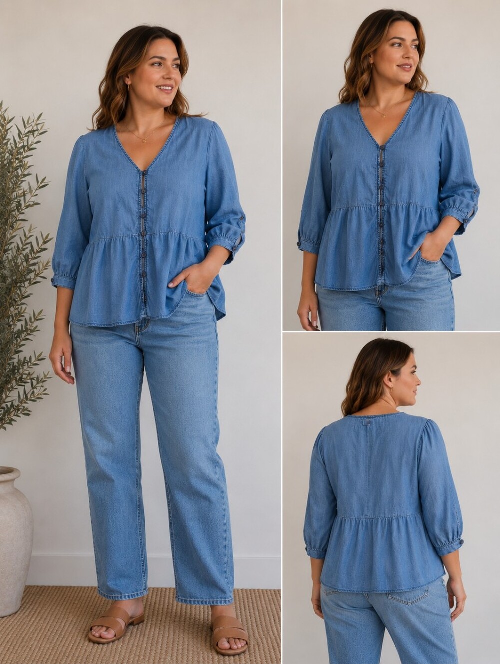 Liz Claiborne Denim-Style Blue Button Front Women's Shirt Size Medium